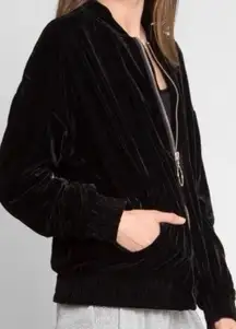 Wet Seal Black Sweet Like Honey Embroidered Velour Velvet Bomber Jacket Sz Large