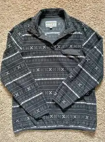 Jachs Cabin Patterned Quarter Button Pullover Black and White Medium