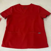Figs deep coral V-Neck Scrub Top