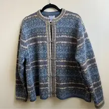 Carroll Reed Norwegian Wool Fair Isle Wool Sweater Cardigan Size Large