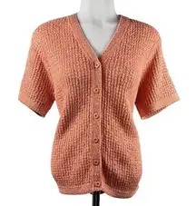 Liz Claiborne Preppy Button Down Sweater Classic Short Sleeve Cardigan Petite Sm