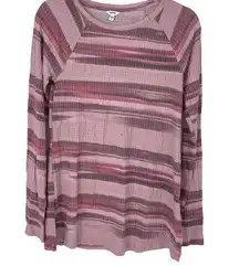 SONOMA PINK MULTICOLOR WAFFLE KNIT LIGHTWEIGHT LONG SLEEVE TUNIC STYLE TOP SMALL