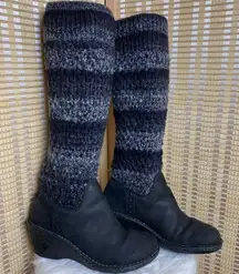 Cresthaven Black Nubuck Leather Knit Warm Wedge Winter Boot