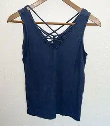 Rue21 Blue Ribbed Criss Cross Strap V Neck Tank Top