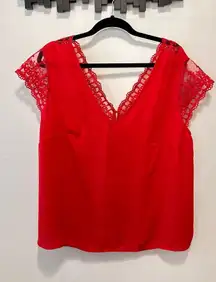 Shein Curve plus 2X cap sleeve Red lace and semi-backless top
