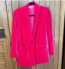 Vici x‎ Gina Pink Velvet Chicest Pocketed Blazer in Fuchsia Hot Pink Longline XS