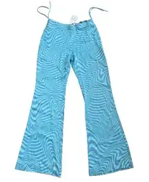 blue satin high waisted flare printed pants Zara retro pants XL