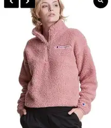 Champion  Cozy High Pile Quarter Zip Embroidered Logo Pink Sweater size Medium