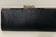 International INC clutch bag black alligator with rhinestone bow clasp