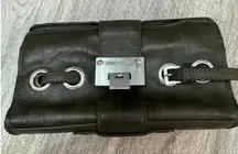 Jimmy Choo 2000s Olive Green Leather Clutch Wallet with Silver Buckle Detail
