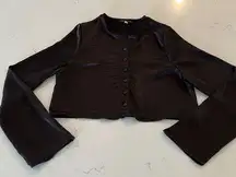 Kendall + Kylie Kendall & Kyle Black Long Sleeve Button Down Satin Crop Top Size Women's Small