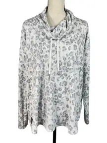 Calvin Klein X-Large Sweatshirt Leopard Print Cowl Neck Stretch Long Sleeve Slit