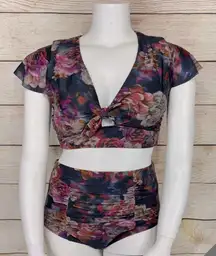 Torrid sz 1 Bikini Flutter Sleeve Top High Waist Ruched Bottom Fairy Cottage