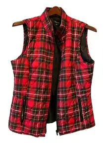 Relatively Black Red Plaid thin Quilted Lightweight Puffer Vest