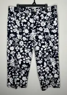 Chaps Floral White and Navy Capri Pants 5 pocket design Sz‎ 16