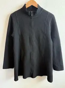 Eileen Fisher Black Waffle Knit Light Weight Zip Up Jacket XL