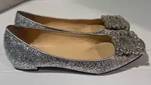 Kate Spade Norella Coated Glitter Crystal Buckle Ballet Flats Silver‎ Size 6