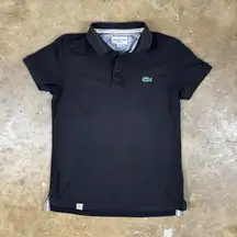Y2K Lacoste Polo‎ Shirt Women’s Medium Black Preppy Croc Logo Casual Top