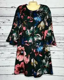 Gabby Skye Size 14 Green - Watercolor Floral Print Bell Sleeve Dress