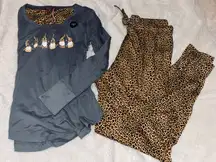 Cheetah Print Christmas Gnome Pajama Set