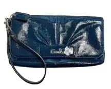 Coach  Ashley Wristlet Clutch Wallet Bag in Shiny Patent Leather Cobalt Blue