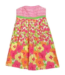 LILLY‎ PULITZER Womens Strapless Floral Midi dress Multicolor Sz 8 Casual