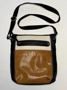 The Sak Laurel Crossbody Black Brown Beige Tri Color Leather Purse Shoulder Bag