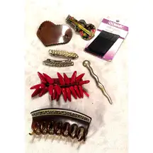 Vintage Lot Hair Accessories Clips Barrettes Tortoise Guitar leather France