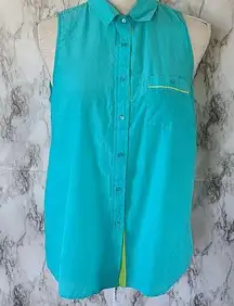 JCPenney teal silk blend button down size large