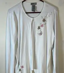 Designers‎ Originals White Cardigan with Floral Butterfly Embroidery Size Large