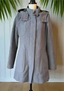 MERONA Gray Hooded Coat with High Snap Collar – Size M