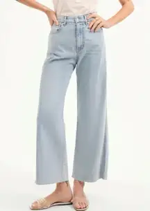 Veronica Beard‎ Taylor Cropped Wide Leg High Waist Raw Hem Jean Pale Stone 27