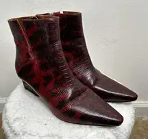 Franco Sarto Booties Women's Red‎ Animal Print Block Heel Pointed Toe Zip Up 6.5