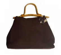 Julie Brown ᪥ Bamboo Boho Top Handle Satchel Bag ᪥ Chocolate Micro Suede ᪥