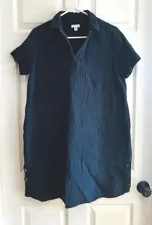 J Jill Navy Blue Crinkle Gauze Collared Shirt Dress Size S Short Sleeve Button