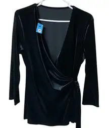 Source Unknown Black Velvet Wrap Blouse