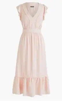 J. Crew Point Sur V-Neck Ruffle Midi Dress Flutter Sleeve Blush Pink Size 2