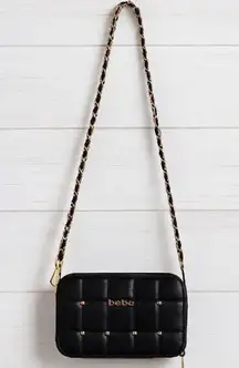 bebe Black Crossbody Bag with Gold Accents. Bebe Black Quilted Crossbody Bag