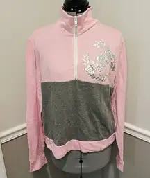 Victoria's Secret PINK Shirt Jacket Sz Medium Pink Gray 1/2 Zip Pull Over Women