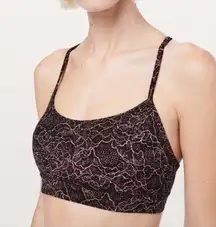 LULULEMON Flow Y Bra Nulu Spanish Rose Lacescape Pink Black Size 4 Soft Like New