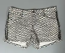 White Black Mermaid Scales ‘Eyehategod’ ‘King Diamond’ Metal Punk Band Patches Spiked Denim Jean Shorts Bottoms Size 6 🤍🖤⛓️