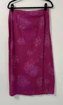 SIGRID OLSEN Linen Blend Floral Pink Midi Wrap Skirt Sz 6