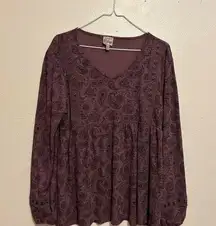 Como Vintage Purple Smocked Long Sleeve Blouse