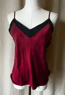 100% silk burgundy red & black camisole shorts pajama set women's XS/small