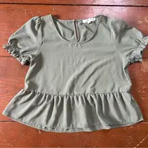 Olive & Oak Green Puff Sleeve Peplum Blouse