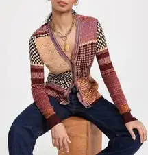 Ulla Johnson Medina Masque Patchwork Jacquard Knit Cardigan orange size P XS