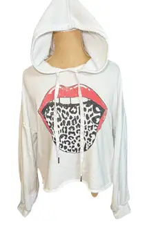 Attitude Lips Graphic Hoodie Womens Sweatshirt White Red Leopard medium