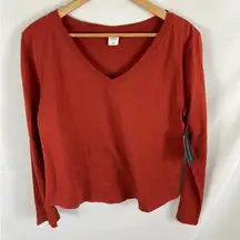 NWT Melrose & Market Red Ochre V Neck Long Sleeve Tshirt Large