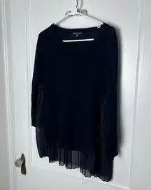 Adrianna Papell Womens Black Long Sleeve Flowy Mixed Media Lightweight Sweater L