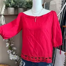 Greylin Red Off the Shoulder Cut-Out Valentines Day Blouse